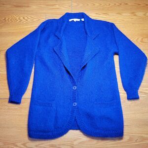 Vintage Perry Ellis Portfolio Women’s Mohair Cardigan Sweater Sz Large Blue/Purp